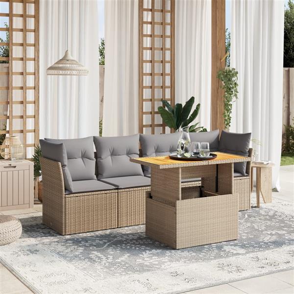 Grote foto vidaxl 5 delige loungeset met kussens poly rattan beige tuin en terras tuinmeubelen