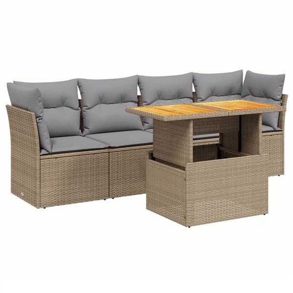 Grote foto vidaxl 5 delige loungeset met kussens poly rattan beige tuin en terras tuinmeubelen