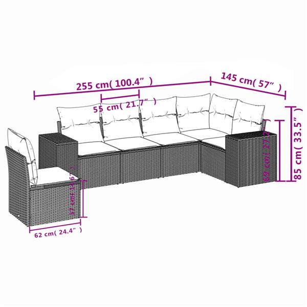 Grote foto vidaxl 6 delige loungeset met kussens poly rattan grijs tuin en terras tuinmeubelen