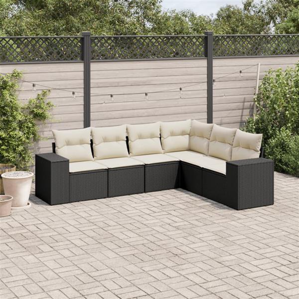 Grote foto vidaxl 6 delige loungeset met kussens poly rattan zwart tuin en terras tuinmeubelen