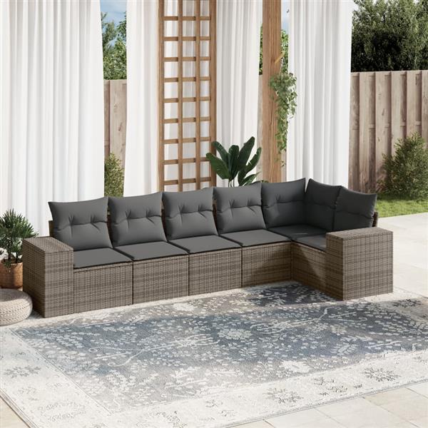 Grote foto vidaxl 6 delige loungeset met kussens poly rattan grijs tuin en terras tuinmeubelen