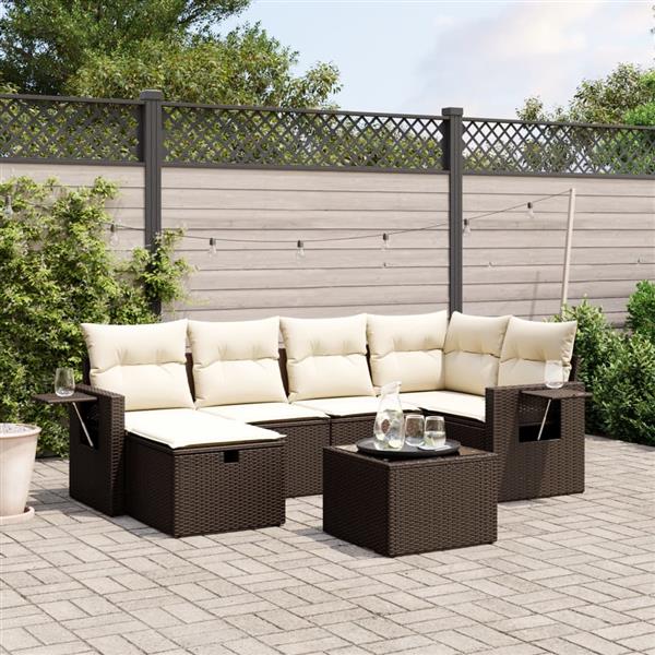 Grote foto vidaxl 6 delige loungeset met kussens poly rattan bruin tuin en terras tuinmeubelen