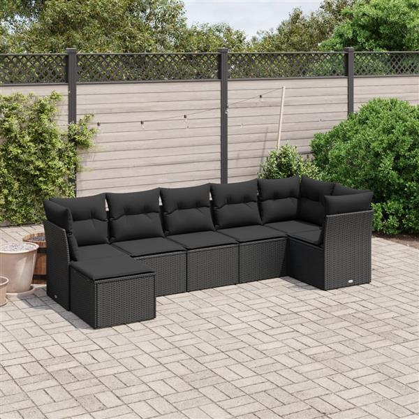 Grote foto vidaxl 7 delige loungeset met kussens poly rattan zwart tuin en terras tuinmeubelen