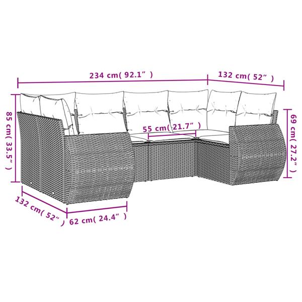 Grote foto vidaxl 6 delige loungeset met kussens poly rattan grijs tuin en terras tuinmeubelen