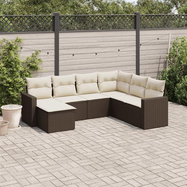 Grote foto vidaxl 7 delige loungeset met kussens poly rattan bruin tuin en terras tuinmeubelen