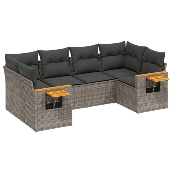 Grote foto vidaxl 6 delige loungeset met kussens poly rattan grijs tuin en terras tuinmeubelen