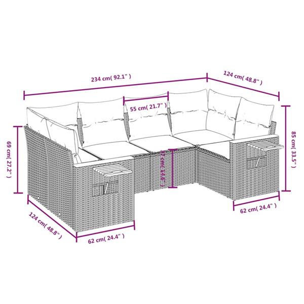 Grote foto vidaxl 6 delige loungeset met kussens poly rattan grijs tuin en terras tuinmeubelen