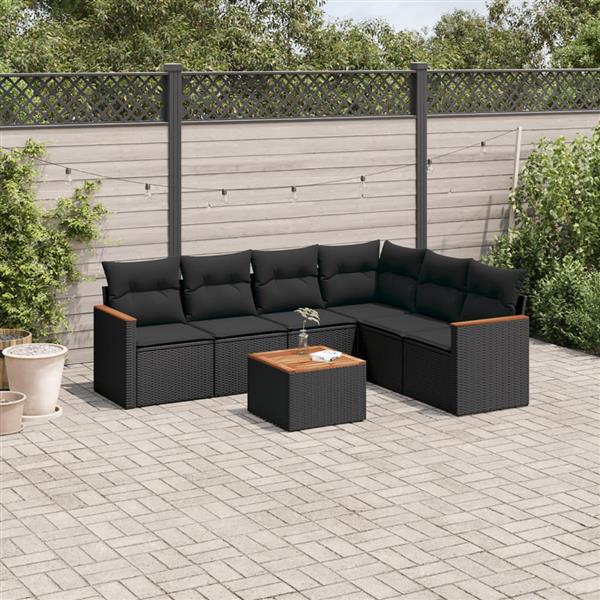 Grote foto vidaxl 7 delige loungeset met kussens poly rattan zwart tuin en terras tuinmeubelen