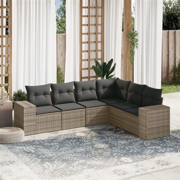 Grote foto vidaxl 6 delige loungeset met kussens poly rattan grijs tuin en terras tuinmeubelen