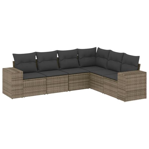 Grote foto vidaxl 6 delige loungeset met kussens poly rattan grijs tuin en terras tuinmeubelen