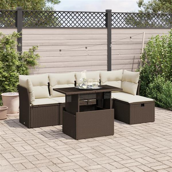 Grote foto vidaxl 6 delige loungeset met kussens poly rattan bruin tuin en terras tuinmeubelen