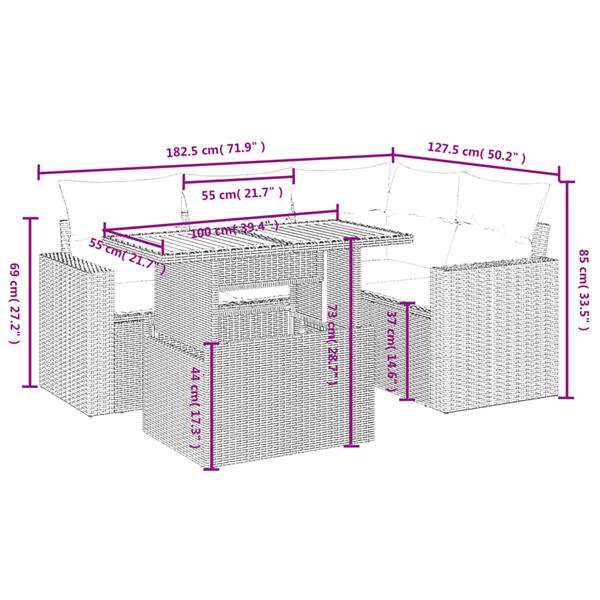 Grote foto vidaxl 5 delige loungeset met kussens poly rattan beige tuin en terras tuinmeubelen