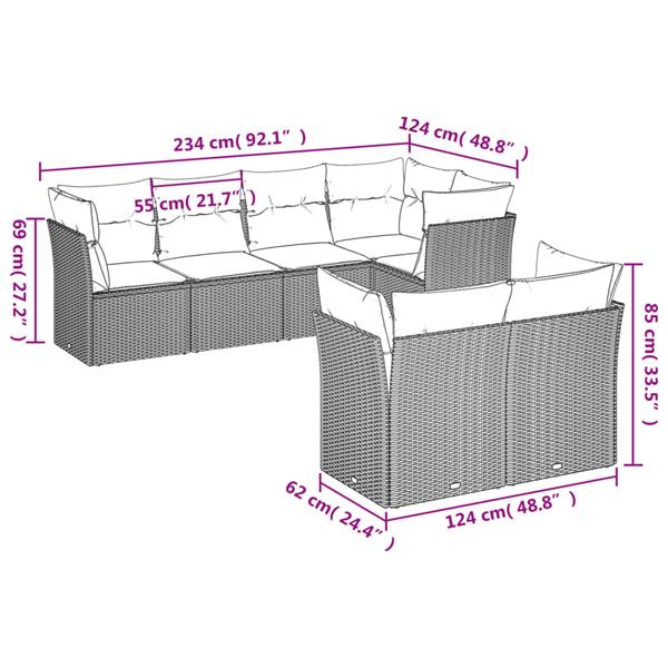 Grote foto vidaxl 7 delige loungeset met kussens poly rattan zwart tuin en terras tuinmeubelen