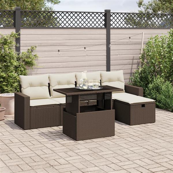 Grote foto vidaxl 6 delige loungeset met kussens poly rattan bruin tuin en terras tuinmeubelen