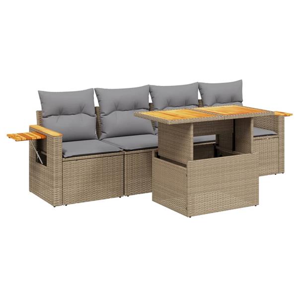 Grote foto vidaxl 5 delige loungeset met kussens poly rattan beige tuin en terras tuinmeubelen