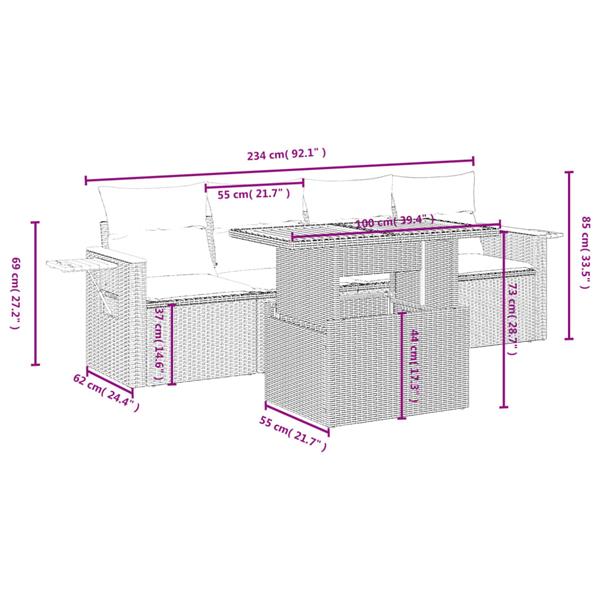 Grote foto vidaxl 5 delige loungeset met kussens poly rattan beige tuin en terras tuinmeubelen