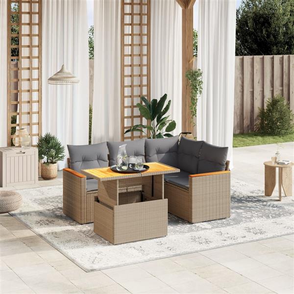 Grote foto vidaxl 5 delige loungeset met kussens poly rattan beige tuin en terras tuinmeubelen