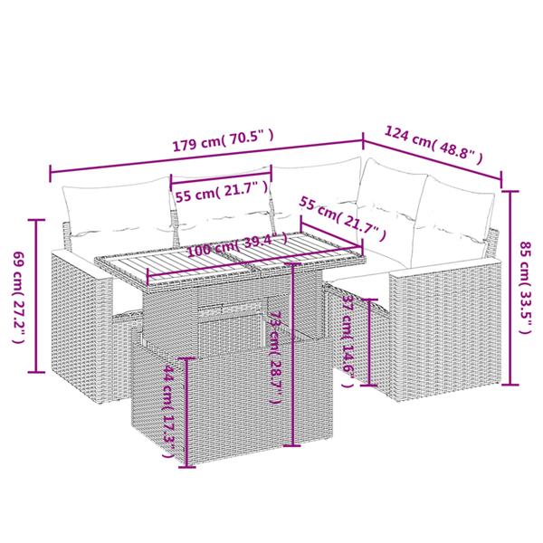 Grote foto vidaxl 5 delige loungeset met kussens poly rattan beige tuin en terras tuinmeubelen