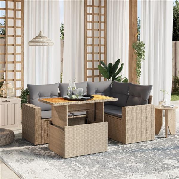 Grote foto vidaxl 5 delige loungeset met kussens poly rattan beige tuin en terras tuinmeubelen