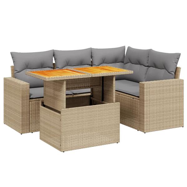 Grote foto vidaxl 5 delige loungeset met kussens poly rattan beige tuin en terras tuinmeubelen