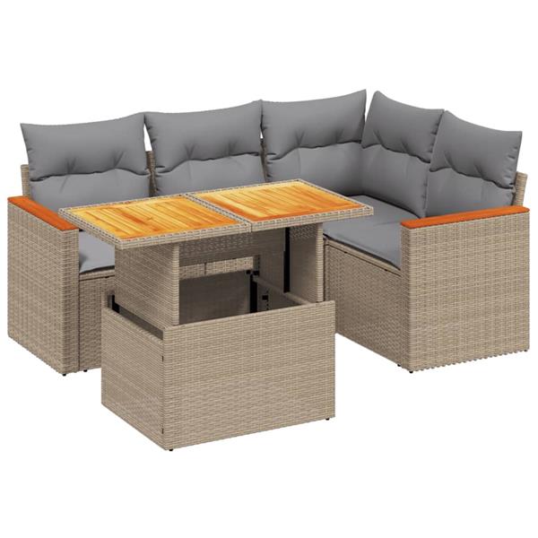 Grote foto vidaxl 5 delige loungeset met kussens poly rattan beige tuin en terras tuinmeubelen