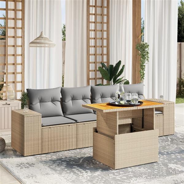 Grote foto vidaxl 5 delige loungeset met kussens poly rattan beige tuin en terras tuinmeubelen