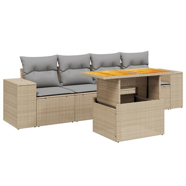 Grote foto vidaxl 5 delige loungeset met kussens poly rattan beige tuin en terras tuinmeubelen