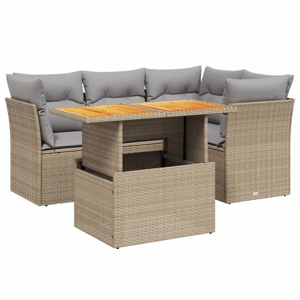 Grote foto vidaxl 5 delige loungeset met kussens poly rattan beige tuin en terras tuinmeubelen