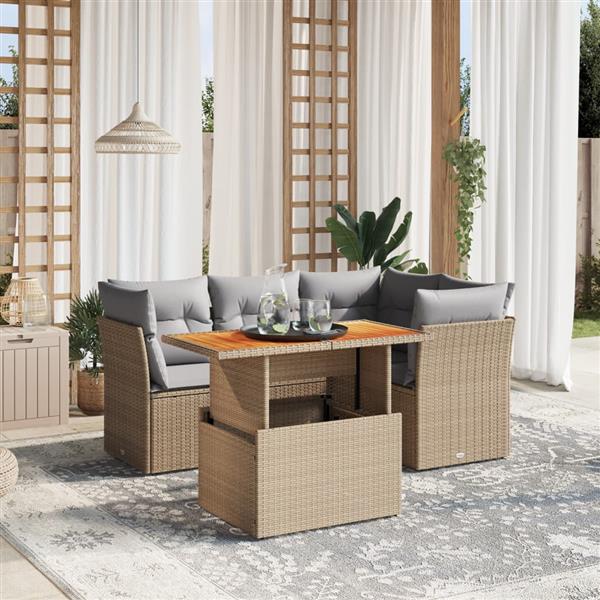 Grote foto vidaxl 5 delige loungeset met kussens poly rattan beige tuin en terras tuinmeubelen