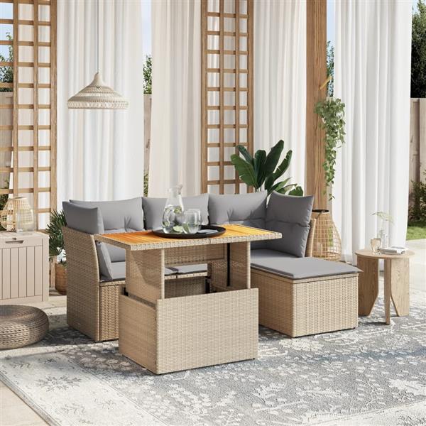 Grote foto vidaxl 6 delige loungeset met kussens poly rattan beige tuin en terras tuinmeubelen