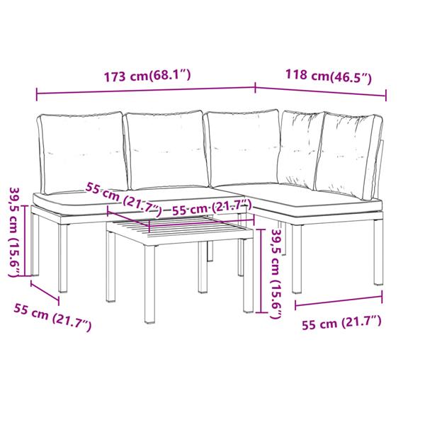 Grote foto vidaxl 3 delige loungeset met kussens gepoedercoat staal zwart tuin en terras tuinmeubelen