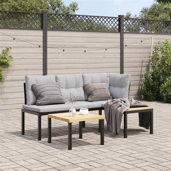 Grote foto vidaxl 3 delige loungeset met kussens gepoedercoat staal zwart tuin en terras tuinmeubelen