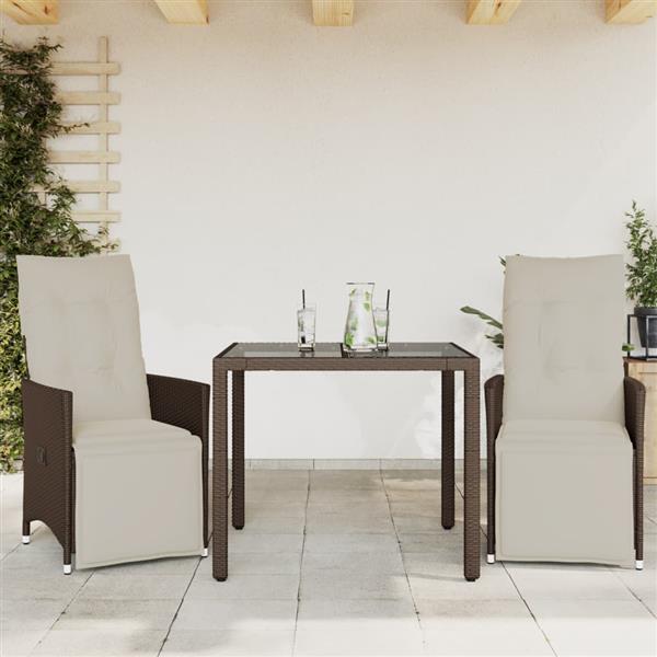 Grote foto vidaxl 3 delige bistroset met kussens poly rattan bruin tuin en terras tuinmeubelen