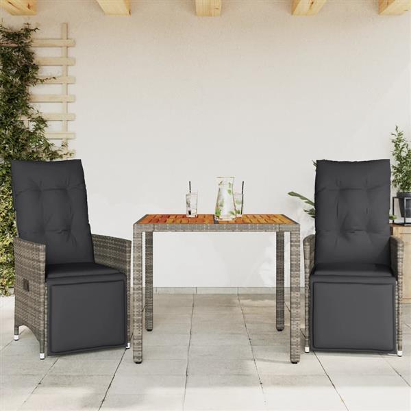 Grote foto vidaxl 3 delige bistroset met kussens poly rattan grijs tuin en terras tuinmeubelen