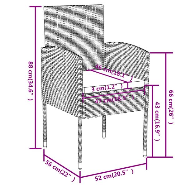 Grote foto vidaxl 3 delige tuinset poly rattan zwart tuin en terras tuinmeubelen