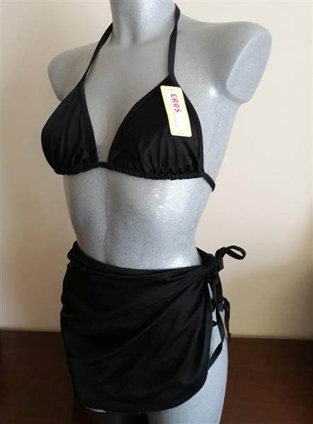 Grote foto zwarte 3 delige bikini met string en pareo kleding dames badmode en zwemkleding