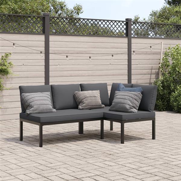 Grote foto vidaxl 2 delige loungeset met kussens aluminium zwart tuin en terras tuinmeubelen