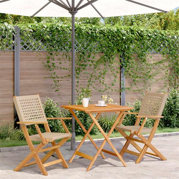 Grote foto vidaxl 3 delige bistroset poly rattan en massief hout beige tuin en terras tuinmeubelen