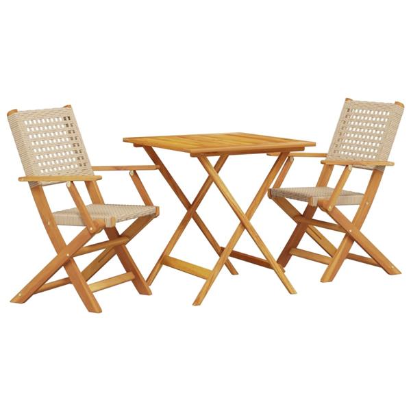 Grote foto vidaxl 3 delige bistroset poly rattan en massief hout beige tuin en terras tuinmeubelen