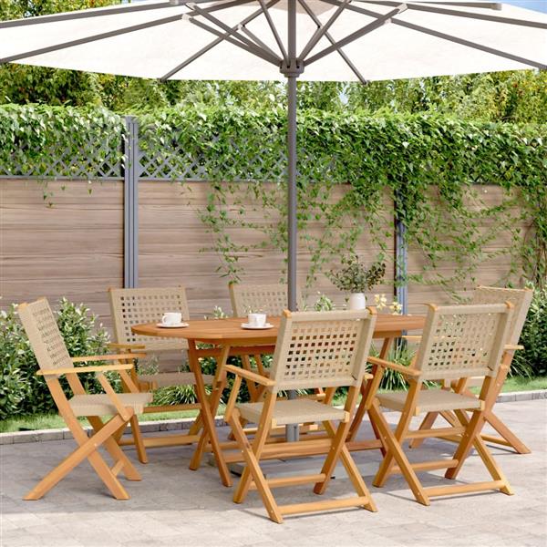 Grote foto vidaxl tuinstoelen 6 st inklapbaar poly rattan en massief hout beige tuin en terras tuinmeubelen