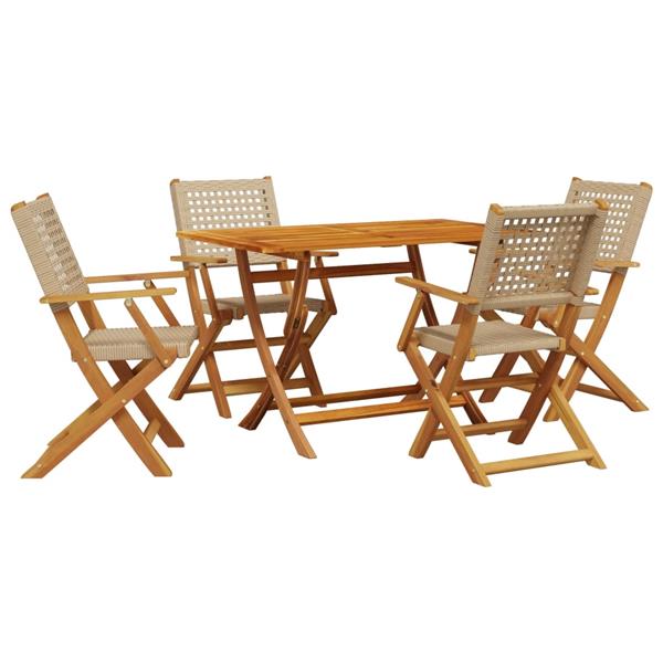 Grote foto vidaxl 5 delige tuinset poly rattan en massief hout beige tuin en terras tuinmeubelen