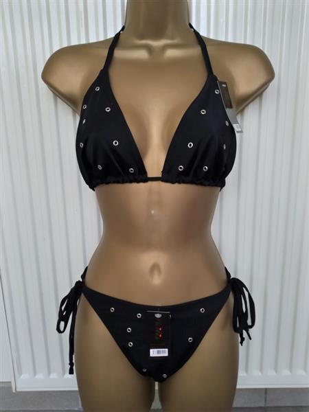 Grote foto trendy zwarte bikini met metalen ringen large kleding dames badmode en zwemkleding