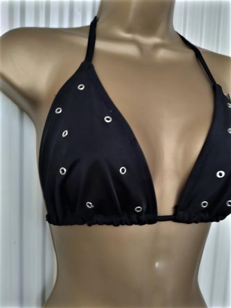 Grote foto trendy zwarte bikini met metalen ringen large kleding dames badmode en zwemkleding