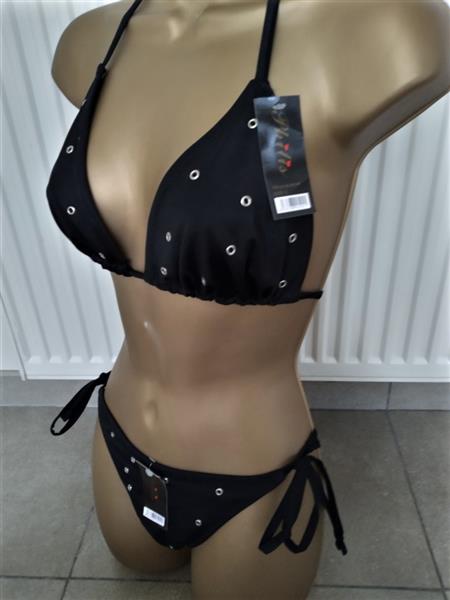 Grote foto trendy zwarte bikini met metalen ringen large kleding dames badmode en zwemkleding