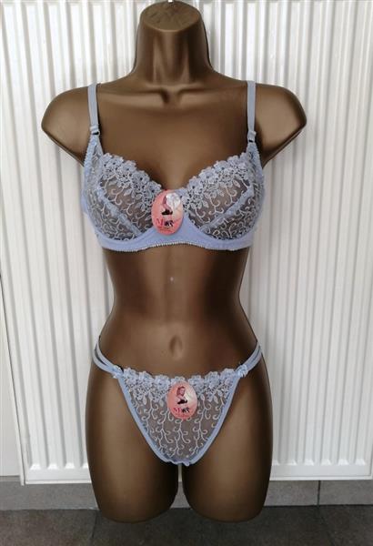 Grote foto zachtblauwe doorzichtige bh en string voor b cups kleding dames ondergoed en lingerie