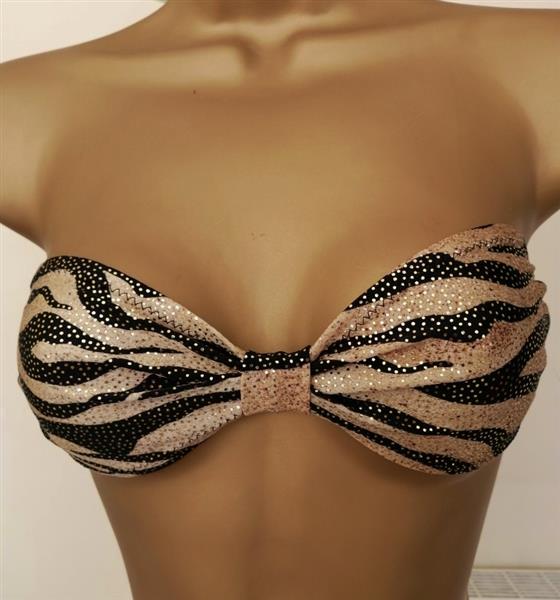 Grote foto prachtige strapless goudkleurige bikini met zwart kleding dames badmode en zwemkleding