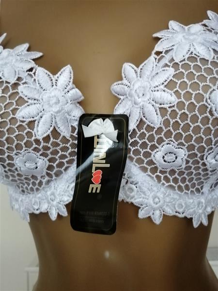 Grote foto witte bh met doorzichtige kant slip voor d cups kleding dames ondergoed en lingerie