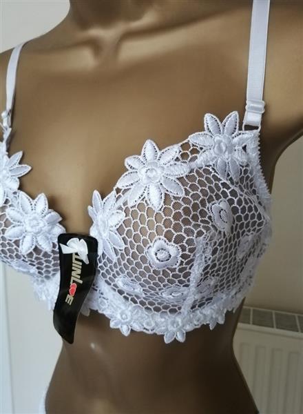 Grote foto witte bh met doorzichtige kant slip voor d cups kleding dames ondergoed en lingerie