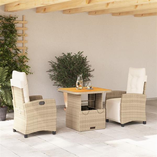 Grote foto vidaxl 3 delige tuinset met kussens poly rattan beige tuin en terras tuinmeubelen