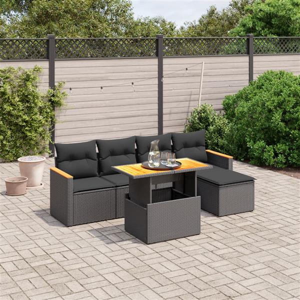 Grote foto vidaxl 6 delige loungeset met kussens poly rattan zwart tuin en terras tuinmeubelen